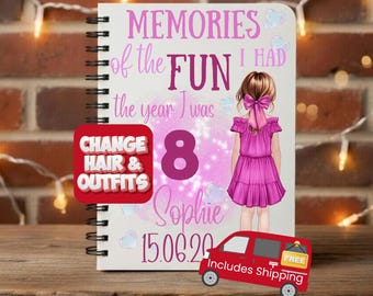 8th birthday gift for girl, 8th birthday girl gift, personalised notebook, 8 year old girls gifts, 8 birthday girl, 8th birthday girl gift