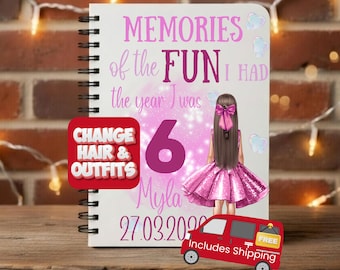 6th birthday girl, 6th birthday gift for girls, birthday for 6 year old girl, 6 year old girl gift, personalised notebook for girls, custom