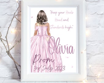 Prom Print, Personalised Prom Gifts for Her, Prom Keepsake, Prom Poster, Prom Night Picture, Change Hair Style & Dress, School Leavers Gift