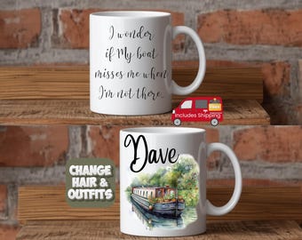 Canal Boat Mug, Canal Boat Gift, Narrow Boat Gifts, Barge, Longboat, Choice of Images to Choose From