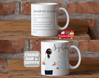 Personalised Student Nurse Gifts for Student Nurse Mug Funny, Student Nurse Presents, Student Birthday Mug and Coaster, Personalised