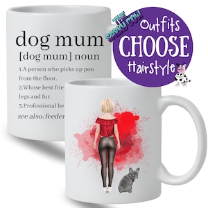 Funny Dog Mum Gift, Mug for Dog Mum, Birthday Gift for Dog Mum, Gifts for Dog Mum, Dog Mum Mug, Personalised, Change Hair and Clothing