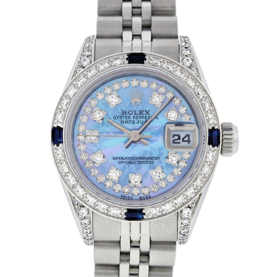 women's blue face rolex watch