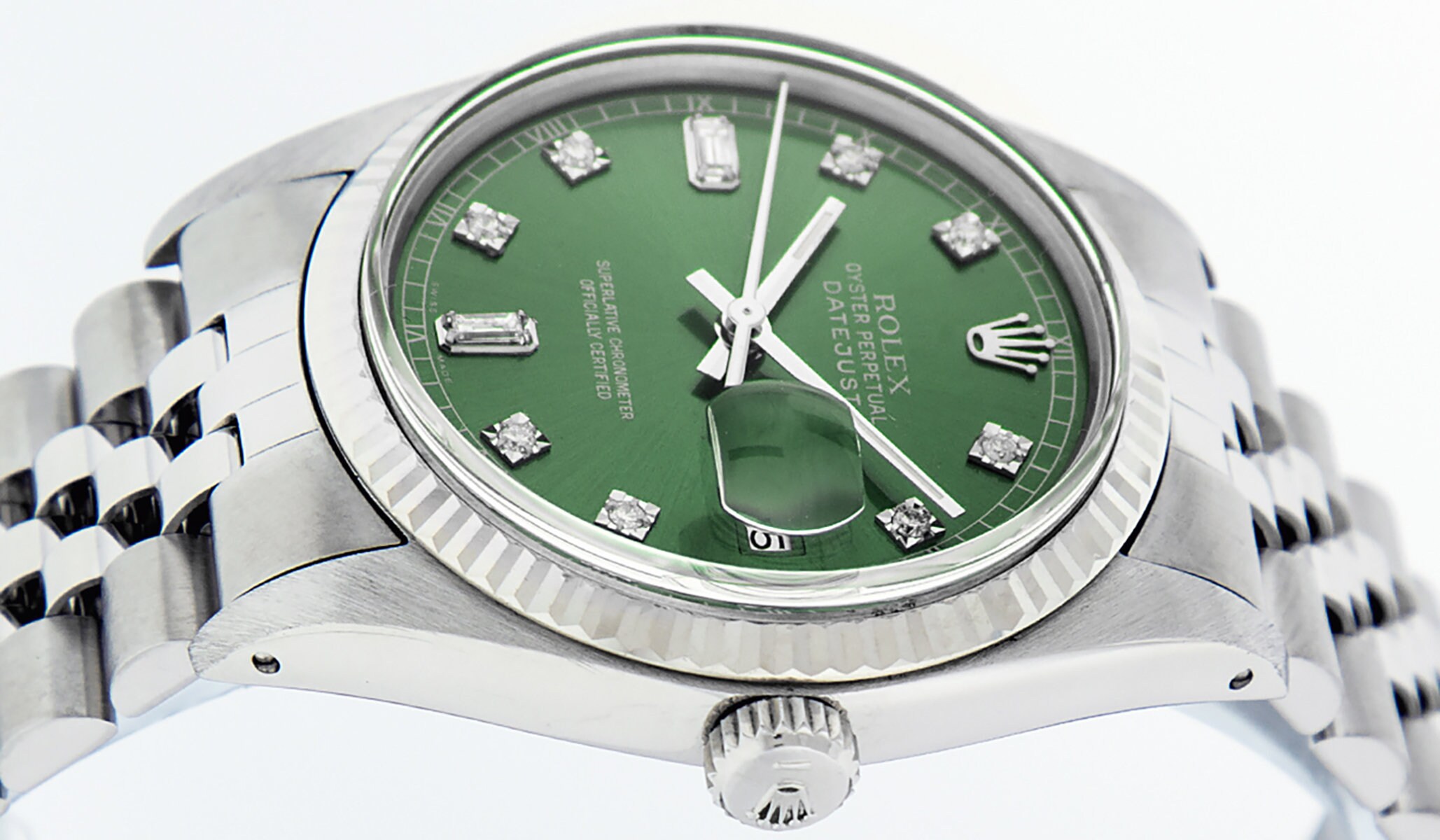 Rolex Watch Mens Datejust Steel and White Gold Green Diamond Etsy