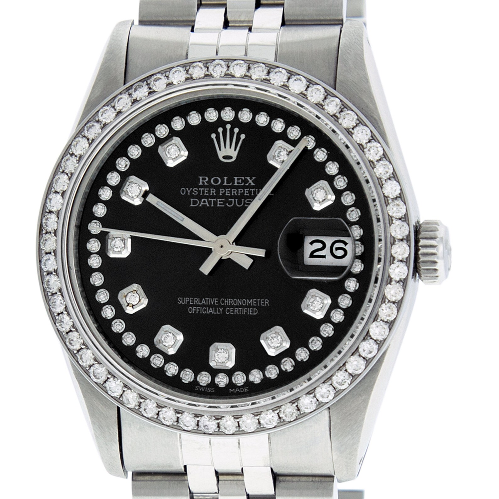 Rolex Watch Mens Datejust Steel with Black Diamond Dial and Etsy