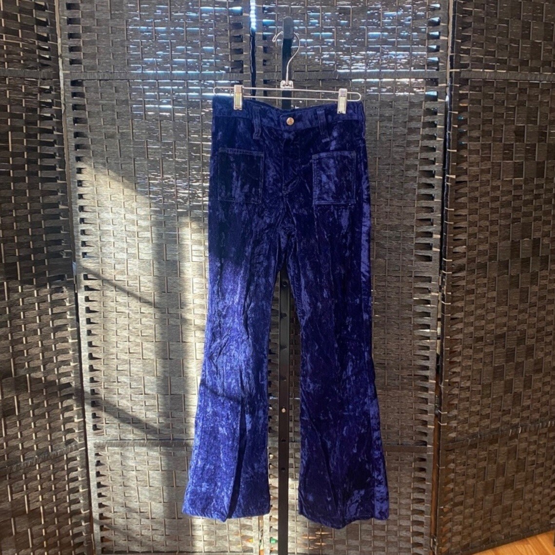 Wrangler Girls Vintage 60s 70s Pants Size 14 Velvet Blue Flare Legged  