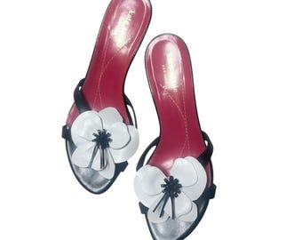 Kate Spade Y2K kitten heels retro floral in schwarz Gr. 38 oder 48 made in Italy