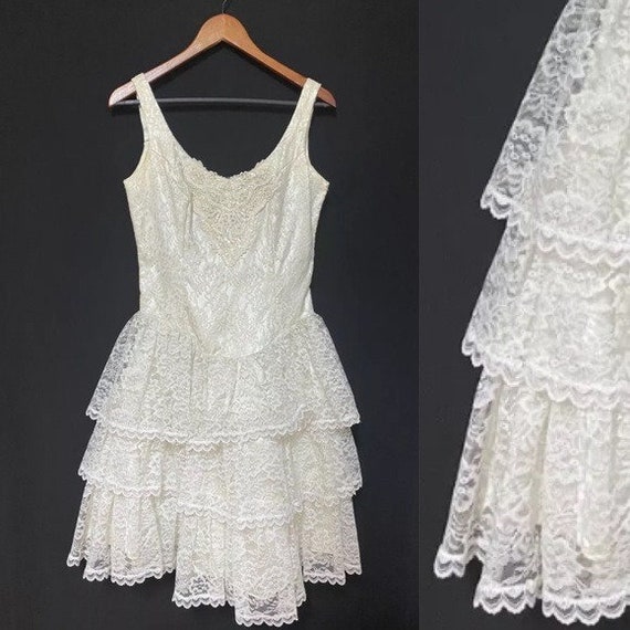 Gunne Sax lacey wedding cocktail vintage dress 9