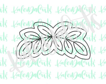 May include: A black and white cookie cutter in the shape of a cluster of leaves. The leaves are stylized and have a whimsical design.