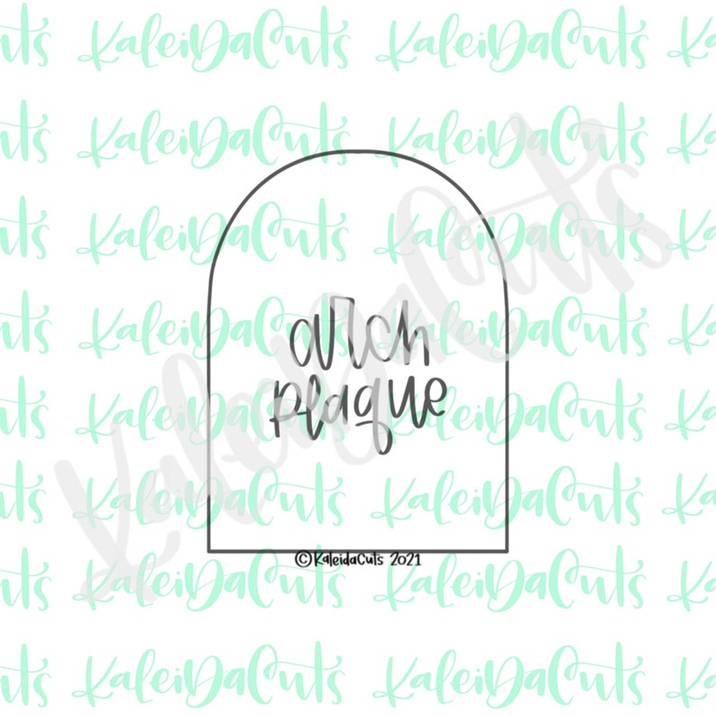 May include: A black and white cookie cutter in the shape of a tombstone with the text "ouch plague" on it.