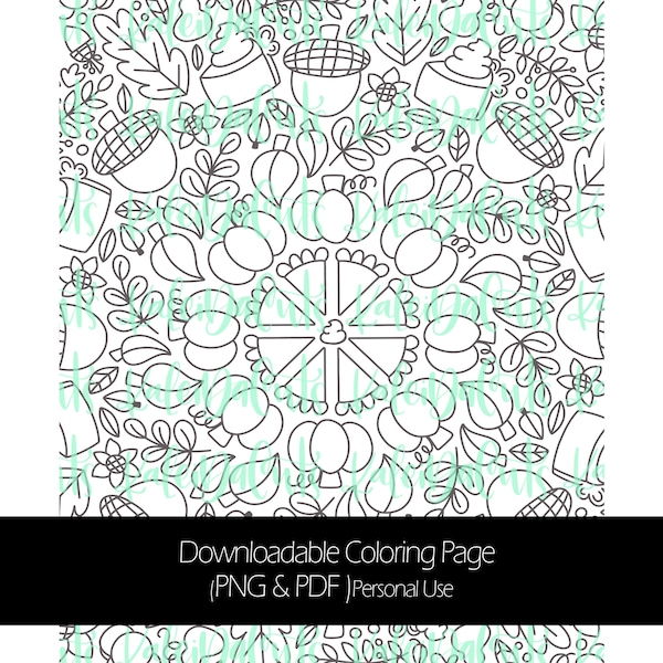 Page de coloriage téléchargeable de novembre. Usage personnel. KaleidaCuts Lettrage à la main.