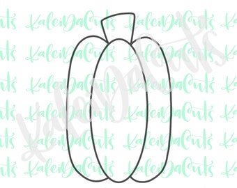May include: A black outline of a pumpkin, a common symbol of autumn. The pumpkin shape is elongated with three distinct sections and a stem at the top. The image is a simple line drawing.