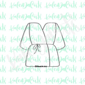 May include: A black and white line drawing of a robe with a tie belt. The robe has a dotted pattern.