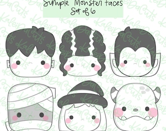 Simple Monster Faces Cookie Cutter Set of 6