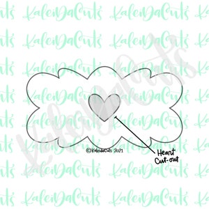May include: A black and white outline of a cloud with a heart cut-out in the center. The text "Heart Cut-out" is written below the cloud.
