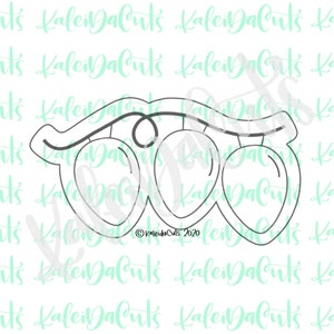 May include: A black and white cookie cutter in the shape of a string of Christmas lights. The lights are in the shape of teardrops and are connected by a curved line. The cookie cutter is designed to be used for making Christmas cookies.