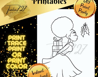 DIY Paint Party / Pré-dessiné / Toile de contour / Peinture pour adultes / Paint & Sip / DIY Paint Party / Pré-dessiné / Coloriage afro-américain