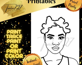 DIY Paint Party / Pré-dessiné / Toile de contour / Peinture pour adultes / Paint & Sip / DIY Paint Party / Pré-dessiné / Pages de coloriage afro-américaines