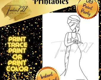 DIY Paint Party / Voorgetekend / Outline Canvas / Adult Painting / Paint & Sip / DIY Paint Party / Voorgetekend / Afro-Amerikaanse kleurplaten