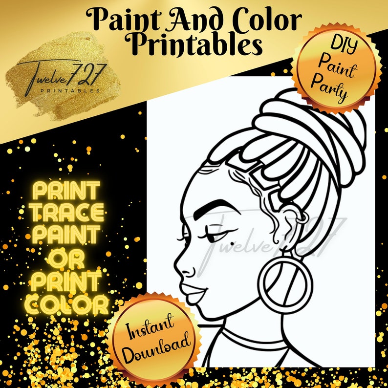 DIY Paint Party / Vooraf getekend / Outline Canvas / Volwassen schilderij / Paint & Sip / DIY Paint Party / Voorgetekende / Afro-Amerikaanse kleurplaten afbeelding 6