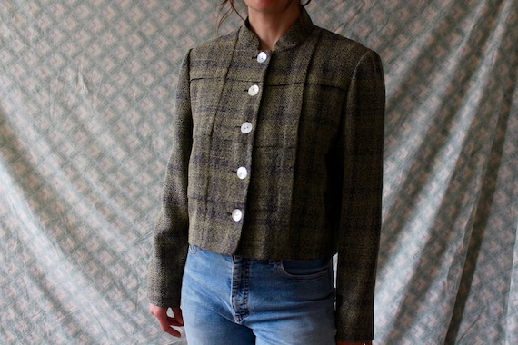 vintage 90s cropped woven plaid shell button blaze