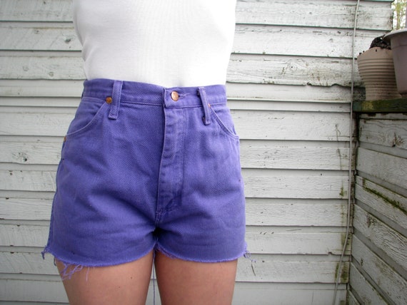 purple denim shorts