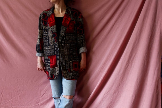 80s 90s Oversized boxy floral flower print blazer
