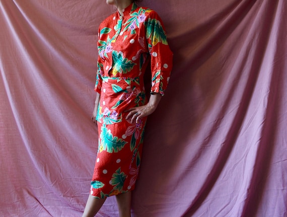 80s vintage 100% silk floral maxi dress - vintage