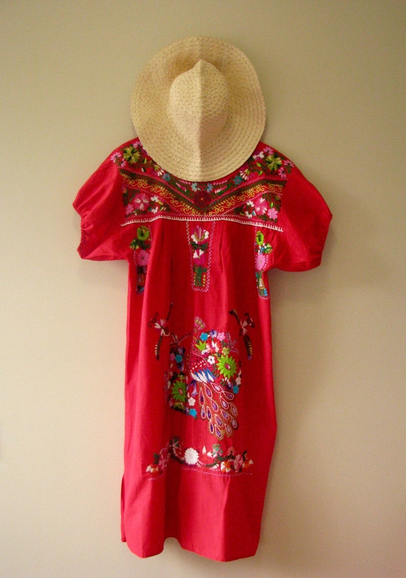 1970s vintage Mexican embroidered kaftan dress - v