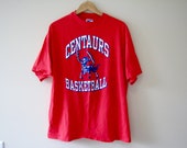 1980s 1990s Vintage single stitch Red ringer T-shirt tee - Vintage basketball t-shirt - 90s distressed thin soft worn in t-shirt tee