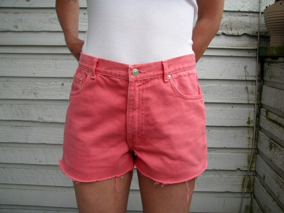 pink cut off denim shorts