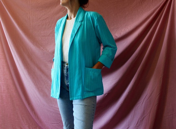 1980s striped Turquoise Blazer - Office Jacket - V