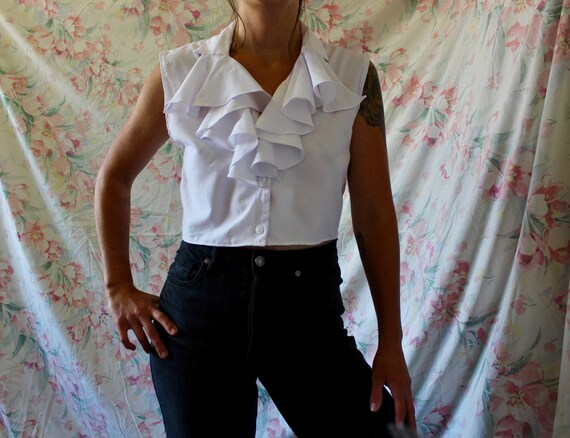 Vintage 80s crop cropped Blouse - Poet Shirt - Bi