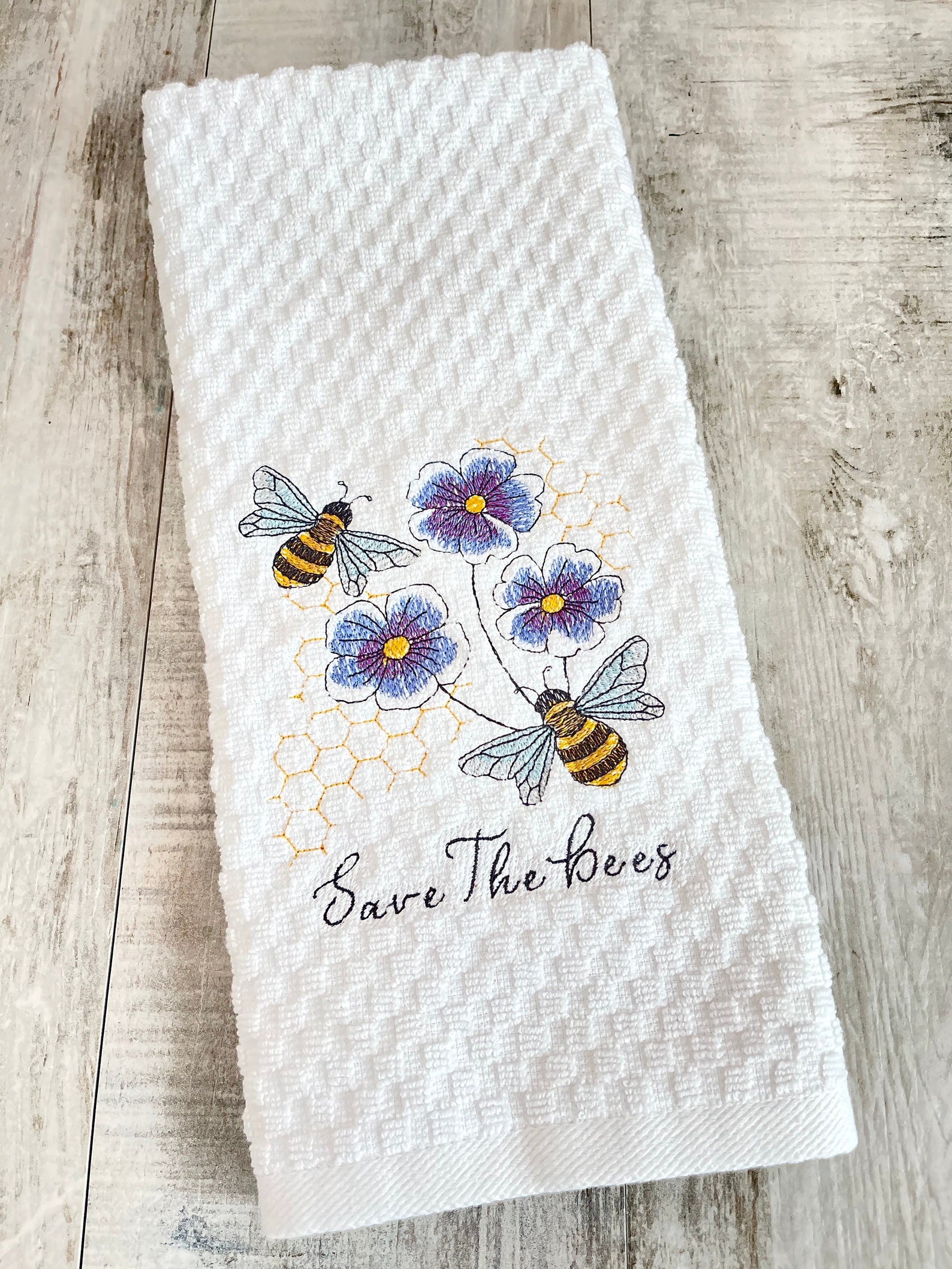 Embroidered Hand Towel Bees and Flowers Kitchen Towel Etsy