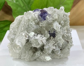Quartz Crystal Cluster with Chlorite and Pyrite Inclusions in Matrix with Purple Fluorite, Druzy Pyrite, and White Quartz Overgrowth - Hunan