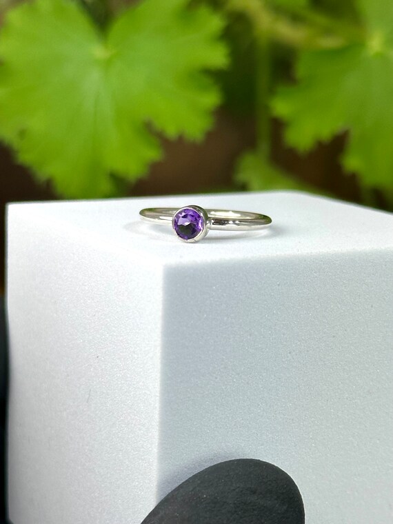 Faceted Purple Maine Amethyst Gemstone from Deer Hill set in Sterling Silver Ring Size 4 - Ethically Sourced and Handmade Jewelry from Maine View 4