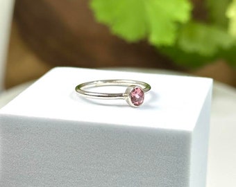 Faceted Pink Maine Tourmaline (Rubellite) Gemstone from The Mt. Mica Mine set in Sterling Silver Ring Size 8 Handmade Jewelry from Maine USA