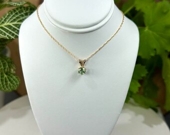 Faceted Green Maine Tourmaline set in 14k Gold with 14k Gold Chain (Newry, ME) - Handmade Jewelry from Maine, Perfect Gift for Any Occasion