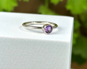 Faceted Purple Maine Amethyst Gemstone from Deer Hill set in Sterling Silver Ring Size 4 - Ethically Sourced and Handmade Jewelry from Maine