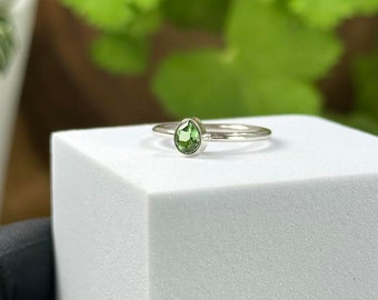 Faceted Green Maine Tourmaline (Elbaite) Gemstone from Dunton Mine set in Sterling Silver Ring Size 6 - Handmade Jewelry from Newry, Maine