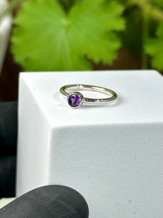 Faceted Purple Maine Amethyst Gemstone from Deer Hill set in Sterling Silver Ring Size 4 - Ethically Sourced and Handmade Jewelry from Maine View 2