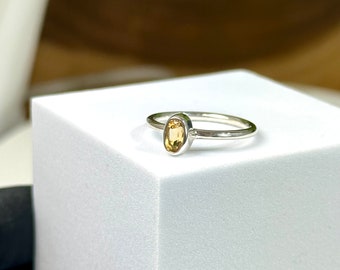 Faceted Citrine Crystal set in Sterling Silver Ring Size 6 - Ethically Sourced Natural Brazilian Gemstone Handmade Dainty Jewelry 20% OFF