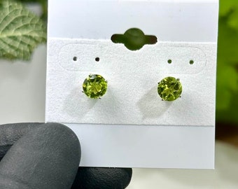Peridot Faceted Round Stud Earrings set in Sterling Silver - Ethically Mined in Arizona Jewelry was Crafted Handmade in the US 20% OFF SALE