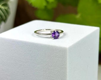 Faceted Purple Maine Amethyst Gemstone from Deer Hill set in Sterling Silver Ring Size 5 - Ethically Sourced and Handmade Jewelry from Maine