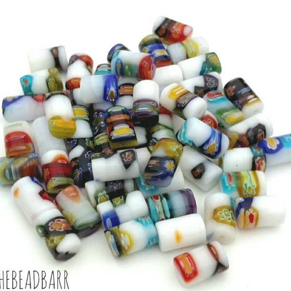 Millefiori tube glass beads,  Murano glass beads, Flower Beads, glass canes, Venetian glass beads, Handcrafted beads, Jewelry making supply