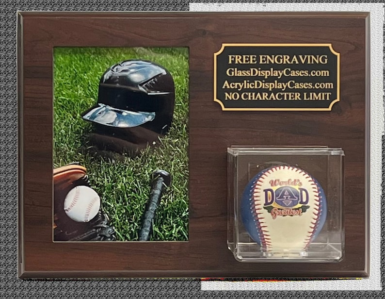 Baseball 5 X 7 Photo Vertical or Horizontal Choice Display Case Plaque Wall Mount Cherry Finish Engraved image 1