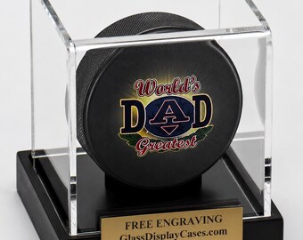 Gepersonaliseerde displayhouder voor hockeypucks: acryl houder met gegraveerd naamplaatje