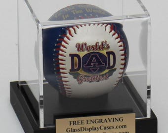 Baseball Personalized Acrylic Display Case - Holder with Custom Black Base - Free Laser Engraved Name Plate