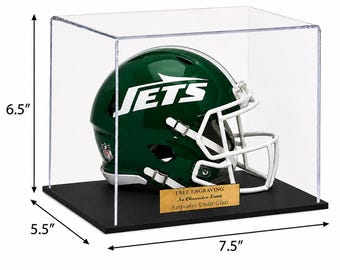 Mini voetbalhelm gepersonaliseerde acryl displayvitrine met zwarte voet