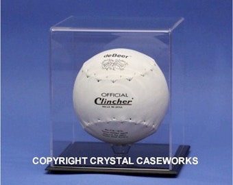 Softball Acrylic Personalized - Engraved Display Case For A 16" Chicago Style Clincher Ball
